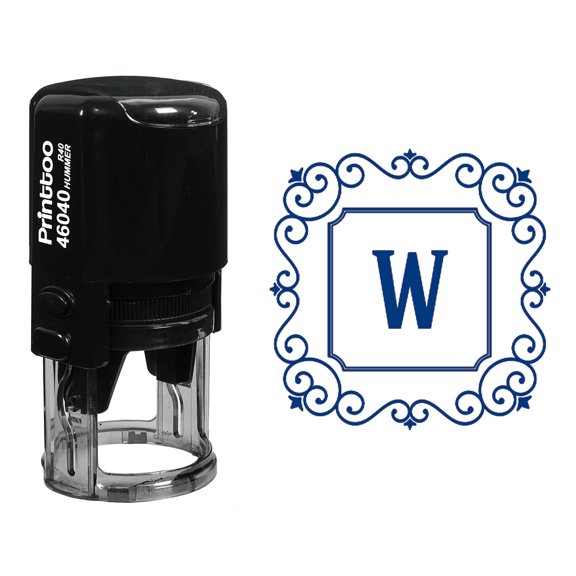 Printtoo Square Swirl Border W Alphabet Monogram Initial Office Stationary Self Inking Rubber Stamp