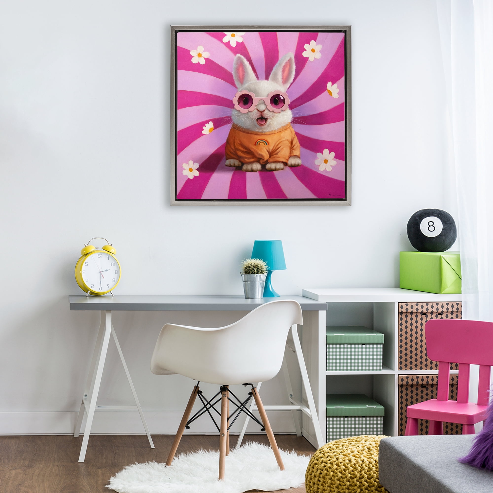 Stupell Industries Good Vibes Only Rabbit Gray Framed Floater Canvas Wall Art, design by Lucia Heffernan