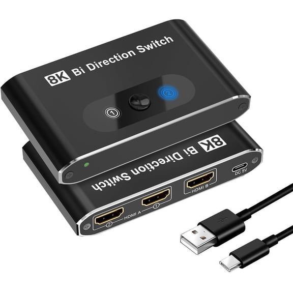 HDMI Switch 2.1, 8K@60Hz HDMI Switcher Box 2 in 1 Out, HDMI Selector Switch Support 4K@120Hz 1080P@240Hz, 2 Port 48Gbps HDMI Switch Compatible with Popular Gaming Consoles and Media Devices Projector