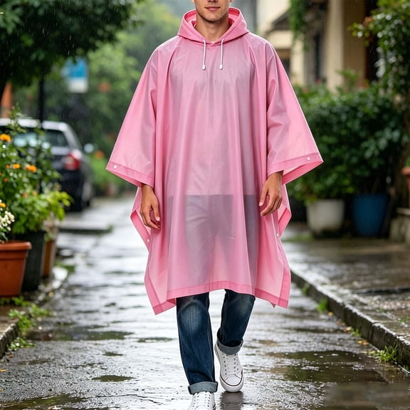 BFHHYA Men Portable Hooded Rain Poncho Lightweight Long Sleeve Hooded Rain Cape Packable Raincoat for Hiking Travel Outdoor
