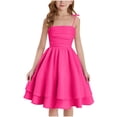 thumbnail image 1 of XIMIN Girls Spaghetti Strap Ruched A-Line Ruffle Hem formal Dress for Wedding Party Cocktail Graduation Birthday (Hot Pink, 10 Years), 1 of 9