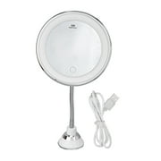Nikou Lighted Magnifying Makeup Mirror with LED Lights and Suction Cup Mount - Adjustable Brightness and Three Light Colors - 10x Magnification - Cosmetic Mirror