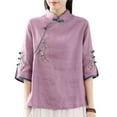 thumbnail image 5 of YM YOUMU Women Floral Blouse Ethnic Embroidery Floral Shirt 3/4 Sleeve Tops, 5 of 5