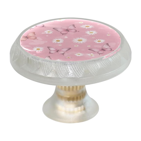 Imobaby 4 Pcs Plastic Round Cabinet Knob Home Decor - Daisy Pink Butterfly