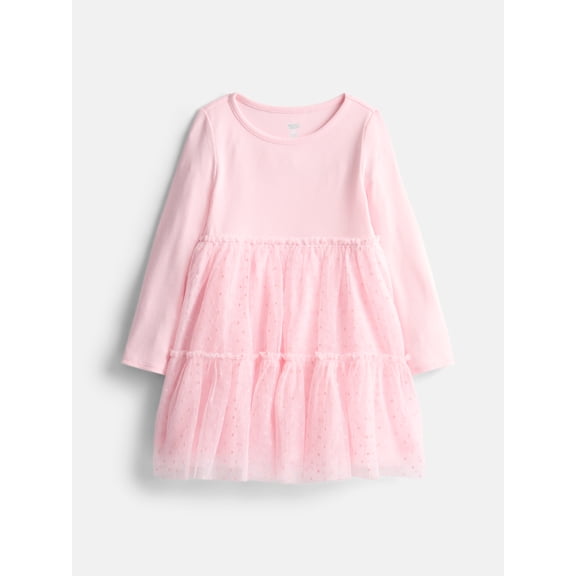 Wonder Nation Toddler Girls Party Dress with Long Sleeves, Sizes 12M-5T