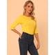 thumbnail image 3 of CamiseAjustaCon Cuello Redondo Y Mangas Al Codo PaMujer Amarillo brillante M, 3 of 6