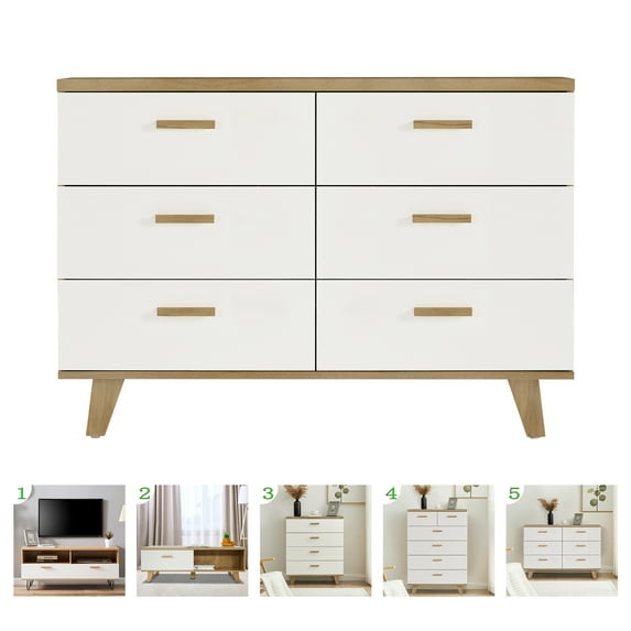 CJC Storage Cabinet, Standing Wooden Cabinet with 6 Drawers, Bathroom Storage Cabinet, Entryway Cupboard, Toy Organizer Cabinet, White