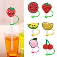thumbnail image 2 of Ensemble de 10 Couvre-Pailles en Silicone en Forme de Plante Fruitière, Capuchon de Couvercle de Paille, Ensemble de Bouchons Anti-Poussière de 8 mm pour Boire, Réutilisables et Anti-Déversement, Embouts de Paille, Ensemble de Butée Dessin Animé, Accessoires de Tasse, 2 of 5