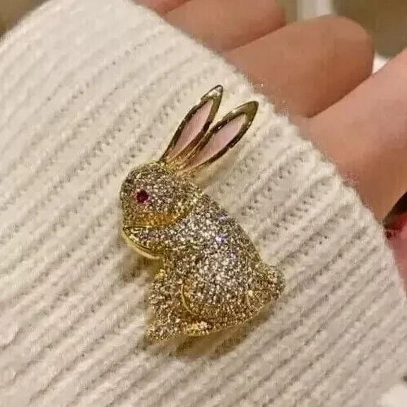 Rabbit Brooch Pin 2.00Ct Round Cut Lab Created Diamond 14K Yellow Gold Plated 925 Sterling Silver