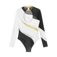 thumbnail image 6 of Hansber Women Rhinestone Ballet Gymnastics Leotard Long Sleeve Keyhole Back Figure Skating Dance White M, 6 of 7