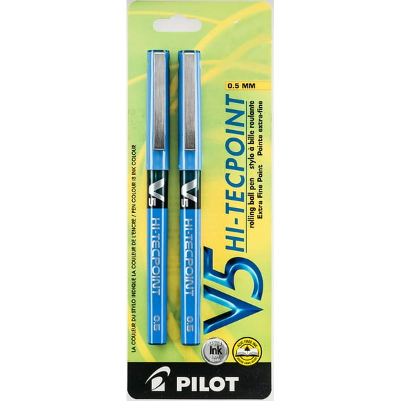 Pilot Hi-Tecpoint V5 Stylos à bille roulante - Bleu Pointe aiguille, 0.5mm, 2/pqt