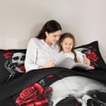 thumbnail image 4 of Homewish Vintage Death Skull Twin Comforter Sets,Goth Romantic Rose Bedding Set,Halloween Duvet,Black Reversible,2-Piece,1 Comforter and 1 Pillowcase, 4 of 7
