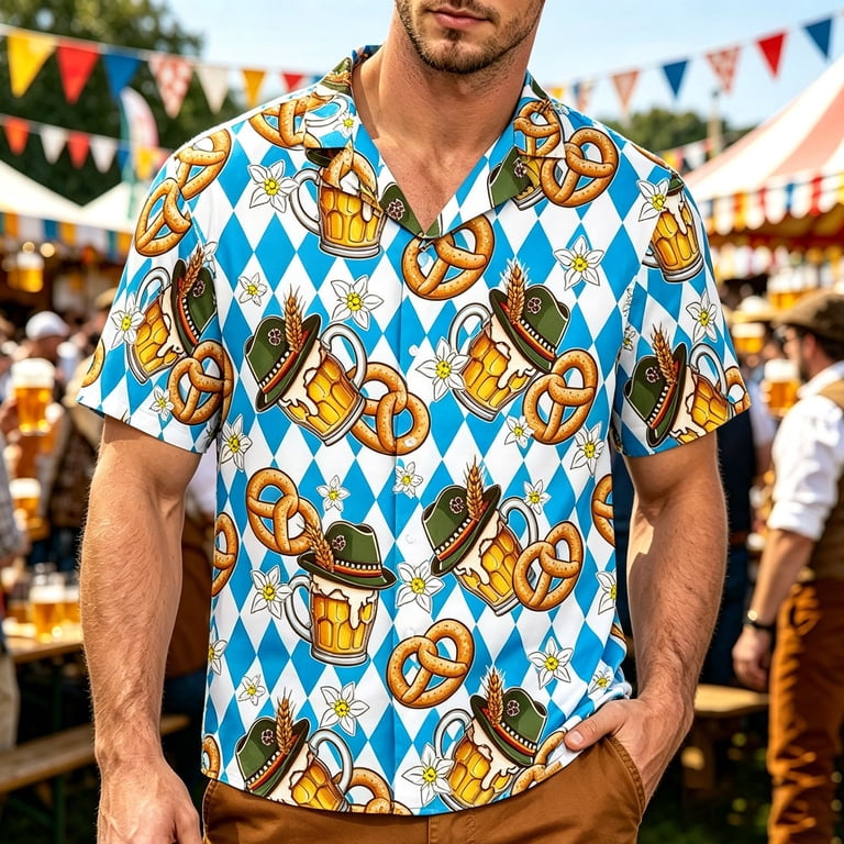 oktoberfest dress shirt Adult's Mens German Apline Oktoberfest Lederhosen Blue Shirt Costume, Size: S