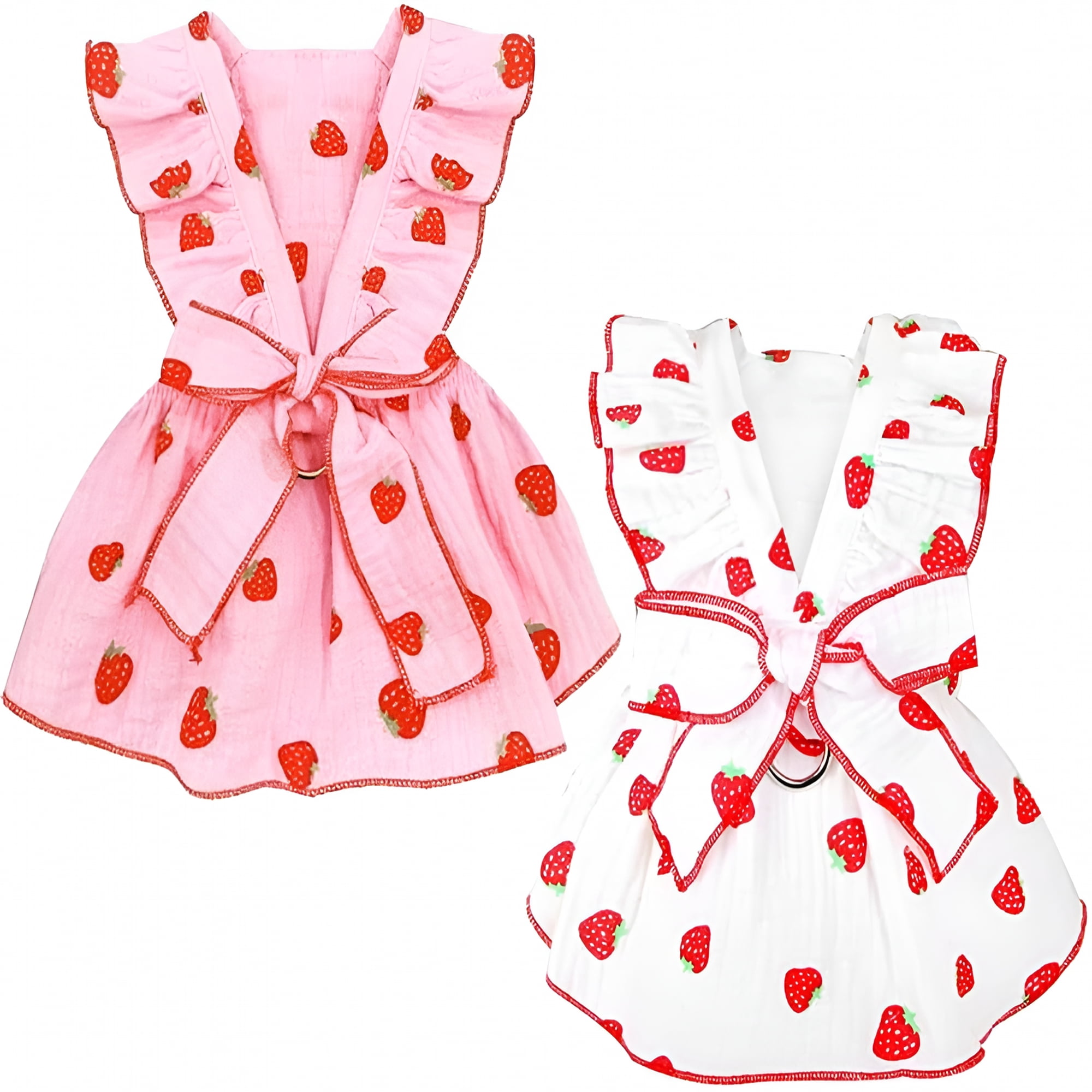 GASTROPOD 2 Pack Strawberry Dog Dresses with D-Ring Summer Puppy Clothes for Small Dog Girl Spring Cat Outfit Cotton Sleeveless Pet Dress for Kitten Chihuahua Pomeranian Yorkie