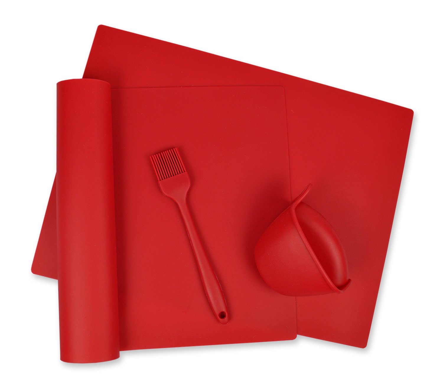 Red 4Piece Kitchen Baking Set To include 2 silicone baking mats, one