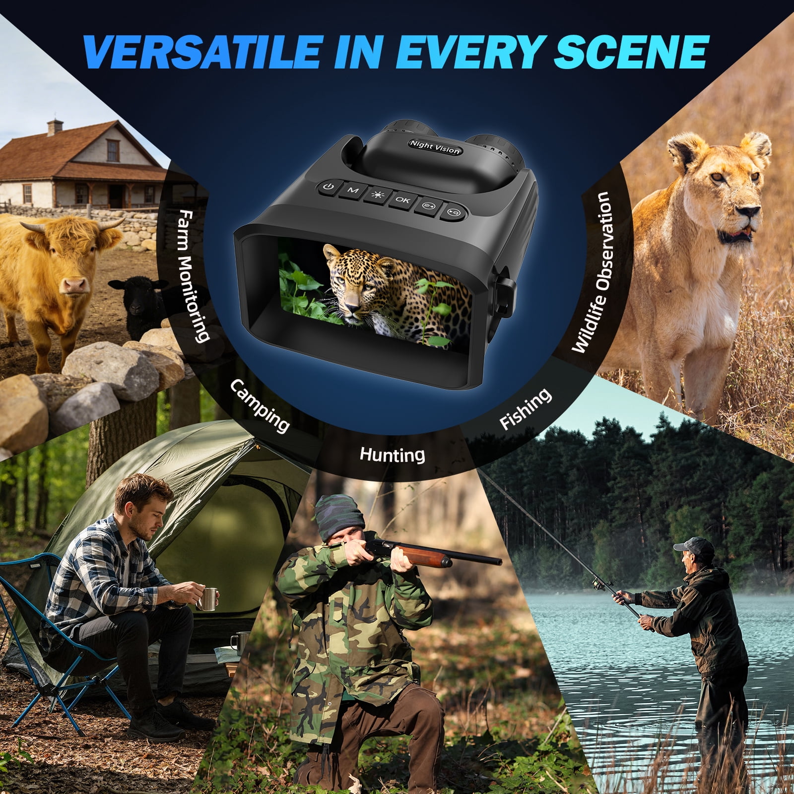 Night Vision Binoculars-15X Infrared Night Vision Googles 10000mAh Large Battery, 4'' Screen-Adults Binoculars for Day and Night Hunting Camping,Wildlife& Surveillance