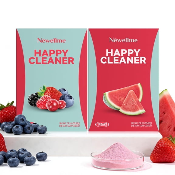 NEWELLME Happy Cleaner Super Greens Powder – Variety Pack (Watermelon & Berry), Sugar-Free Vegan Drink Mix with Chlorella & Spirulina, 28 Packets
