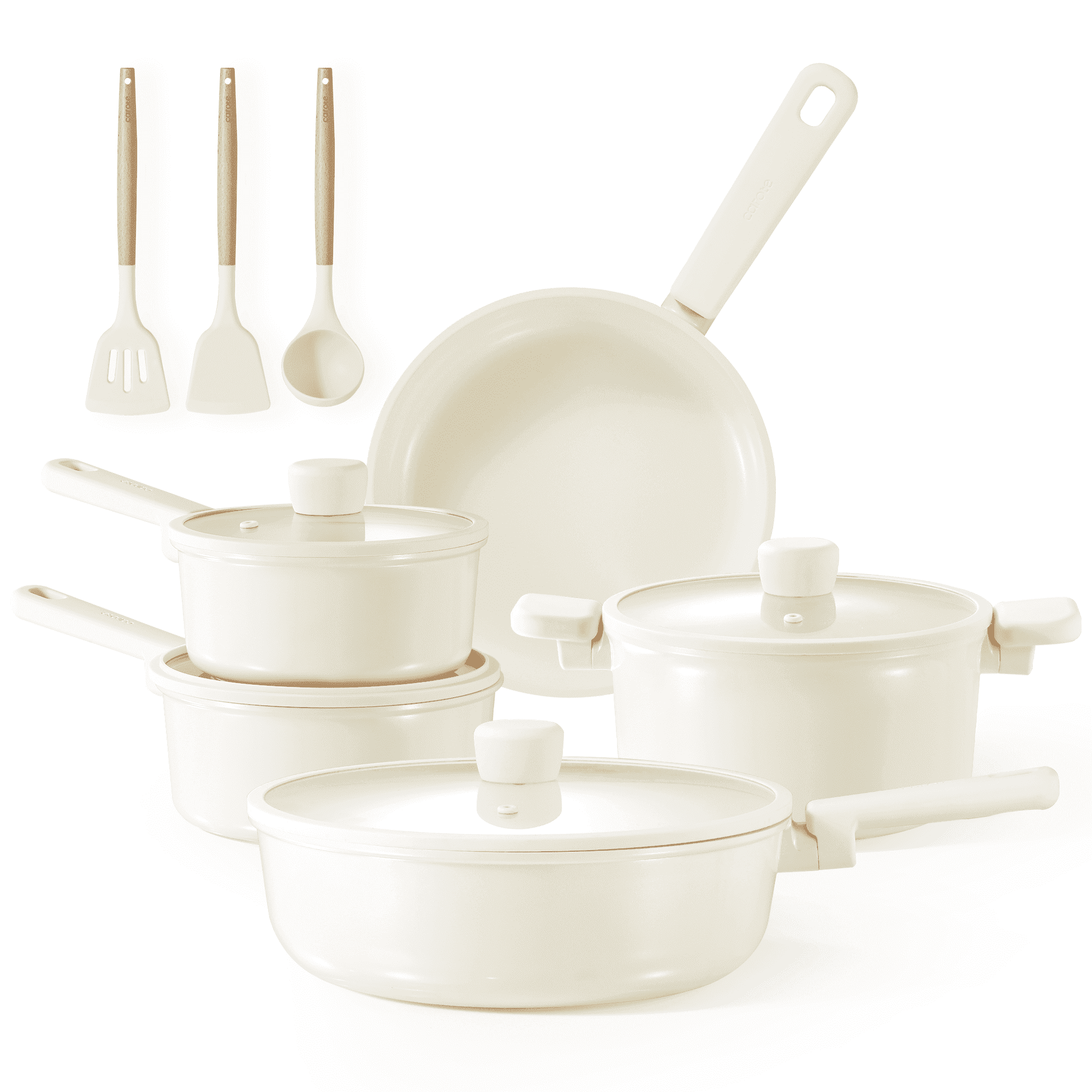 Carote Nonstick Ceramic Cookware Set 12-Piece,Kitchen Pots and Pans Set,Stay-Cool Handles,Induction Compatible,Cookware Set for RV and Camping,White