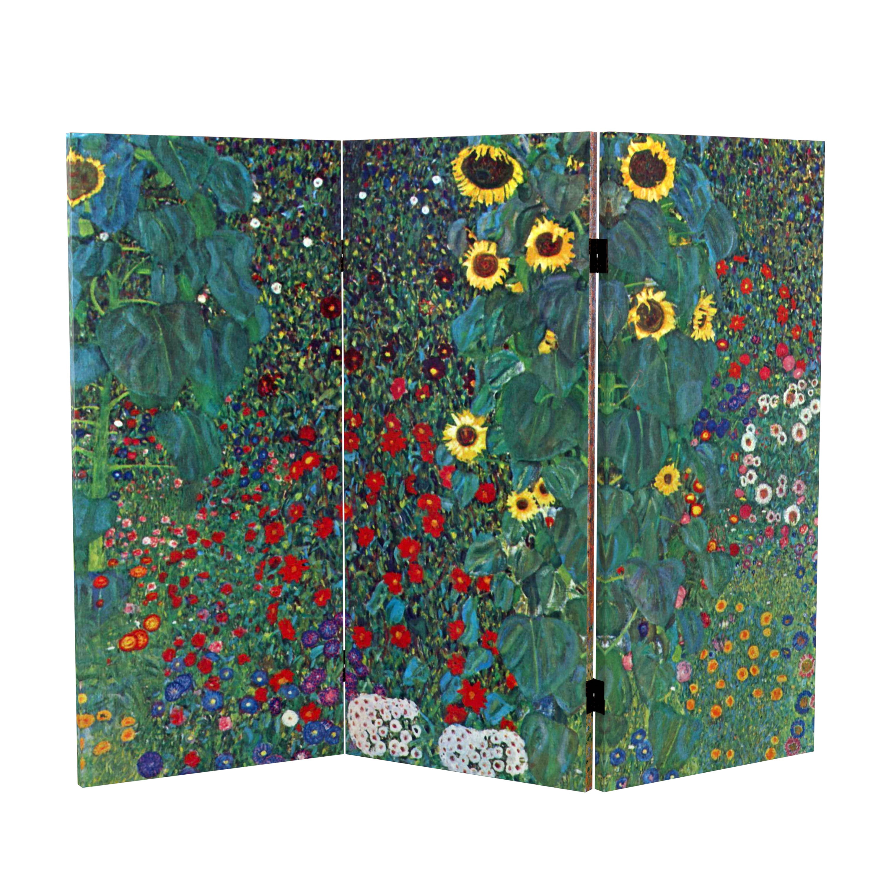 Red Lantern 3 ft. Short Klimt Canvas Folding Screen - Tannenwald/Farm Garden