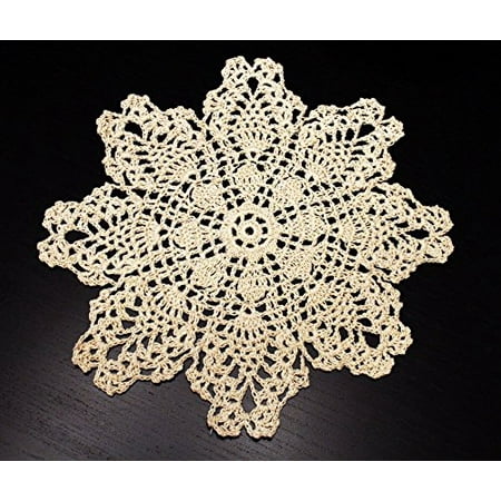 Handmade Crochet Lace Pineapple White Doilies, Made of Cotton, Set of 4 (Beige, 10