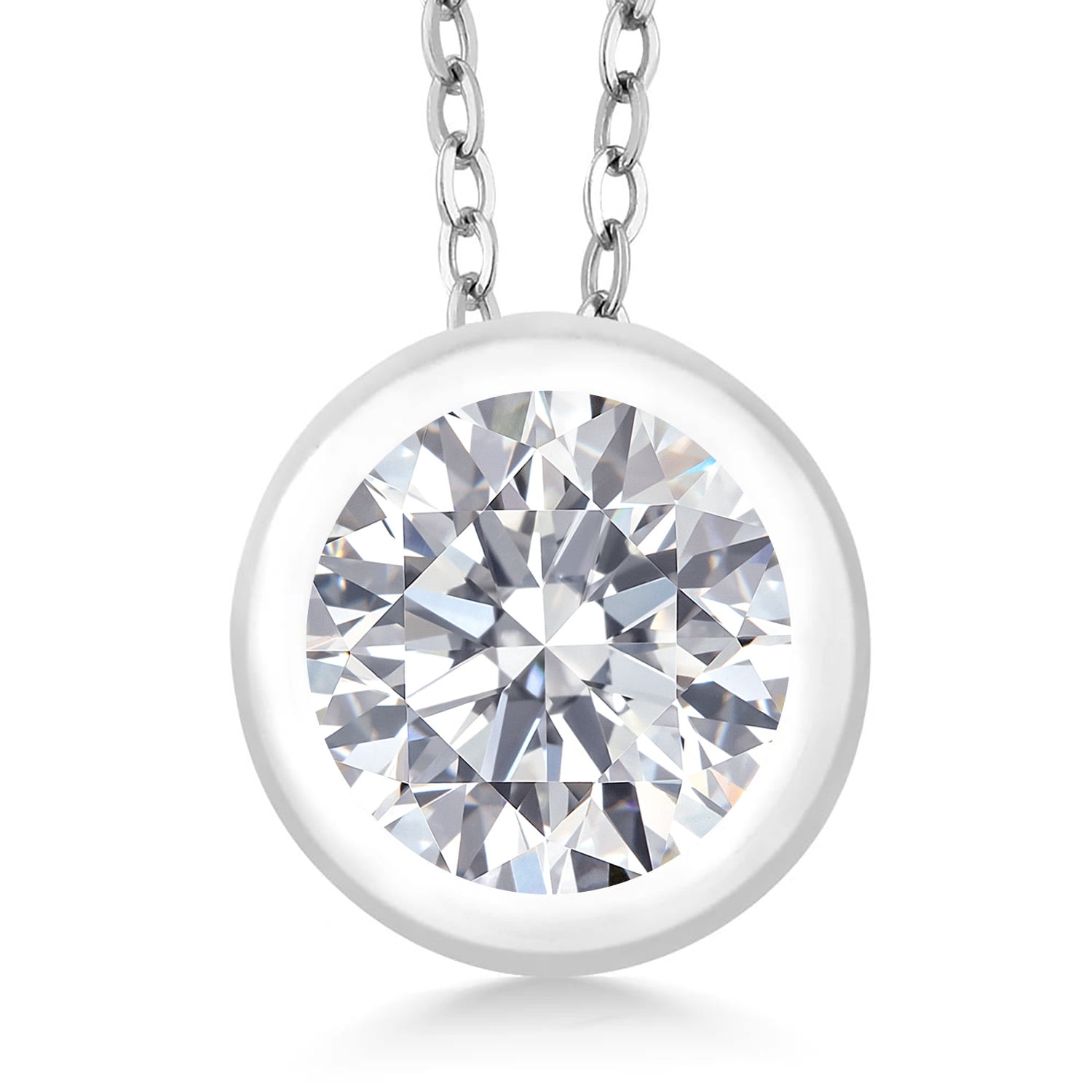 Gem Stone King 925 Sterling Silver Lab Grown Diamond Pendant Necklace for Women | 0.74 Cttw | Gemstone Birthstone | Round 6MM | With 18 inch Chain