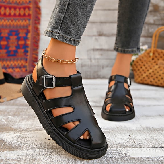DIVVce Woven Platform Gladiator Sandals For Women Open Toe Adjustable Buckle Comfort Footwear