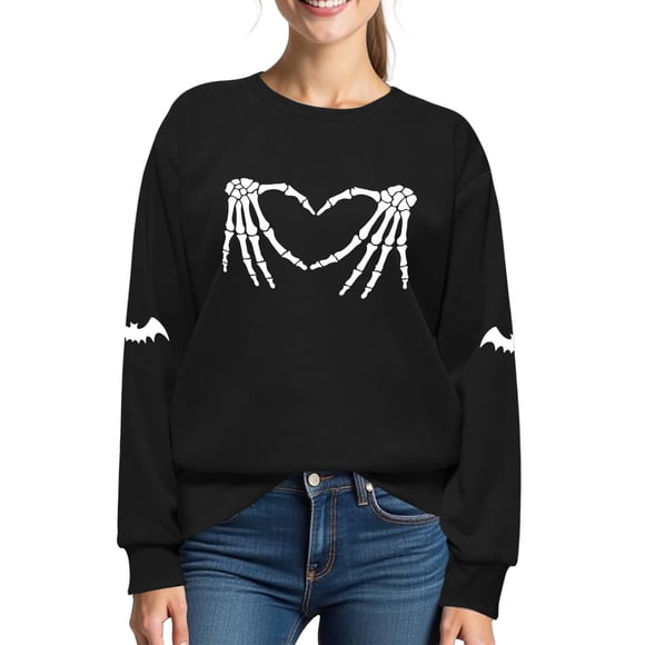Sudadera XLIEVO con estampado de calaveras de Halloween para mujer, color negro