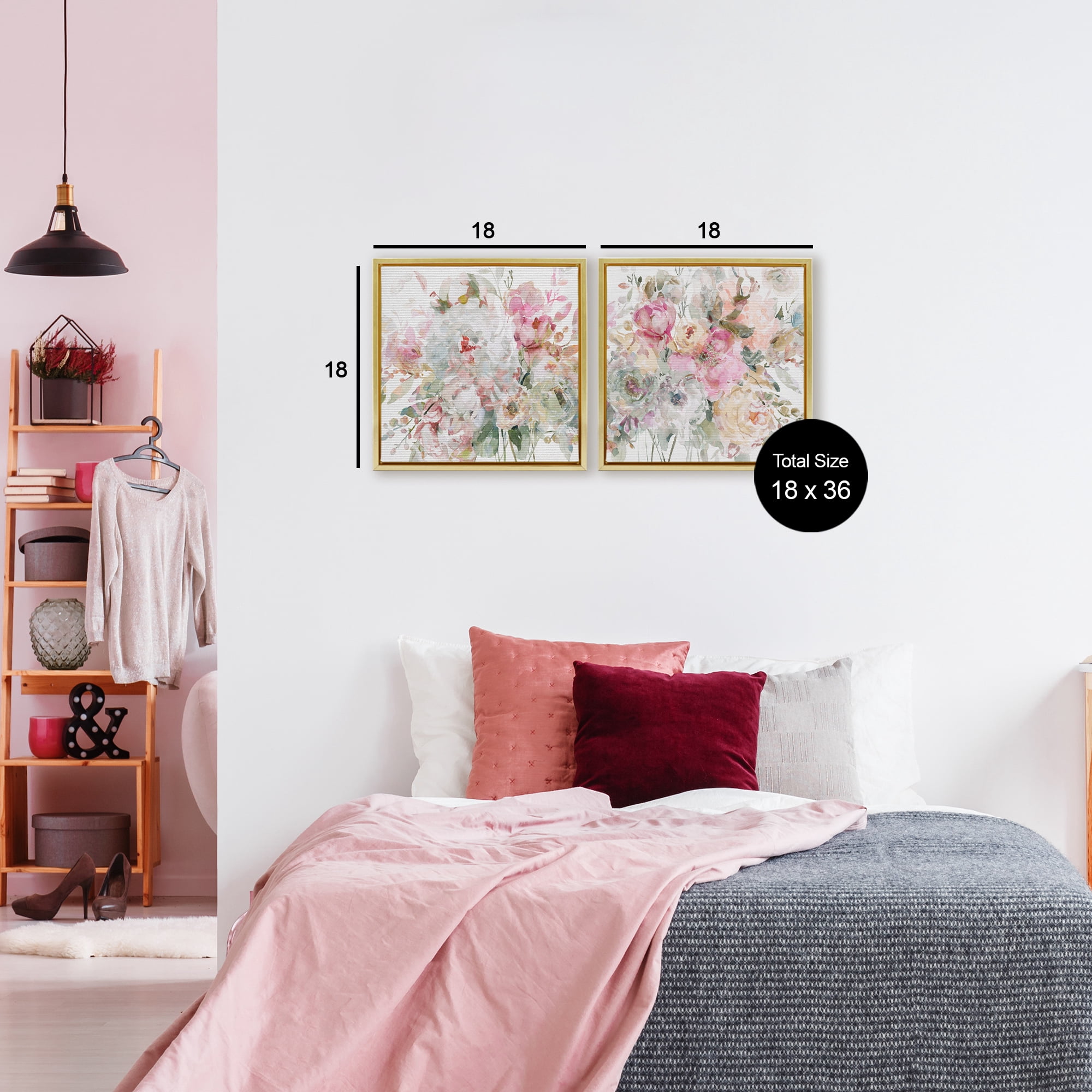 Stupell Industries Romantic Blush Botanicals 2 Piece Gold Framed Floater Canvas Set, design by Carol Robinson