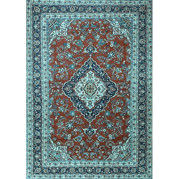 Ahgly Company Indoor Rectangle Medallion Light Blue Traditional Area Rugs, 5' x 7'