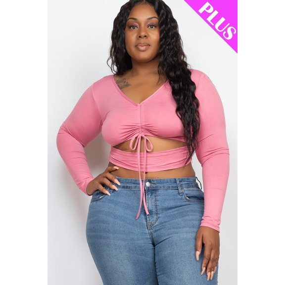 Plus Size Drawstring Ruched Cutout Crop Top 1XL