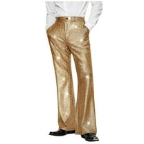 hotojiny Men's 70s Disco Pants Glitter Sequin Button Flare Trousers Pull on Bell Bottom Night Club Party Dance Outfits