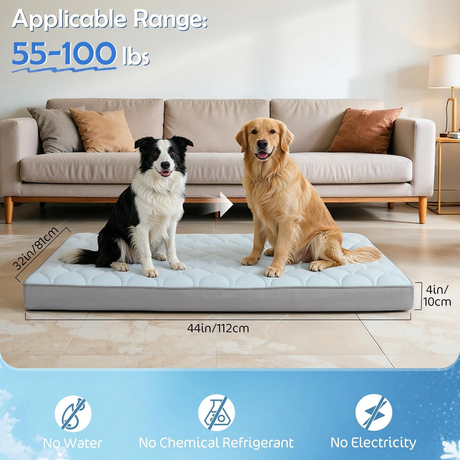 Tivray Cooling Dog Bed, 44" x 32" Orthopedic Dog Beds Large Sized, Waterproof Self-Cooling Pet Mat for Summer with Removable Washable Cover,, Anti-Slip Bottom, Non-Gel, Blue