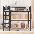 thumbnail image 2 of Twin Size Metal Loft Bed with 4-Tier Storage Shelves and Full-Length Guardrail, Loft Bed Frame for Kids Girls Boys, Saving Space, Black, 2 of 9