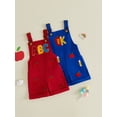 thumbnail image 3 of Yuemengxuan Toddler Boy Back to School Shorts Overalls Letter Apple Embroidery Sleeveless Jumpsuit, 3 of 9
