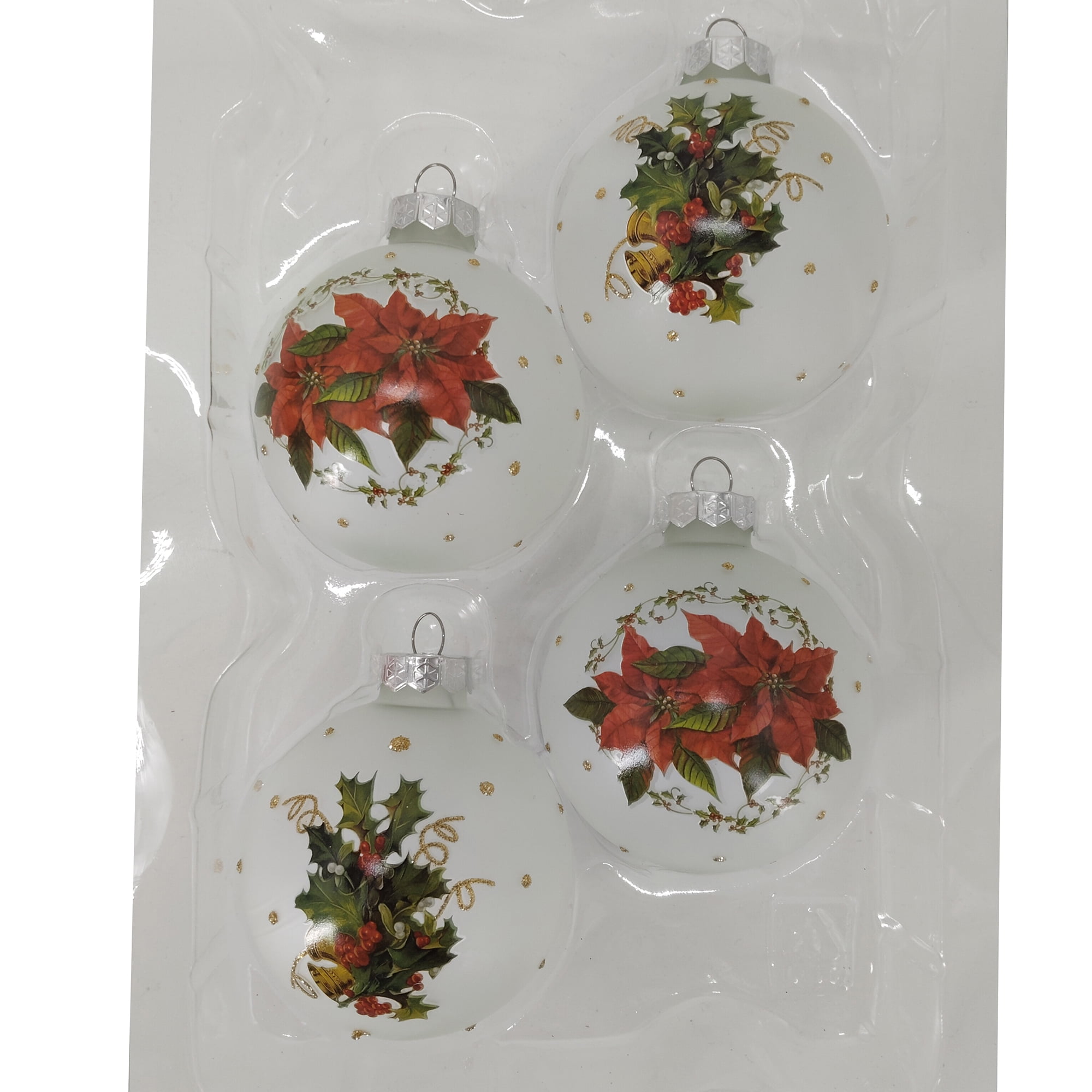 Holiday Time Dia 65mm 4Ct Poinsettia Glass Ornament, Holiday Time DIA 65mm 4CT POINSETTIA Glass Ornament