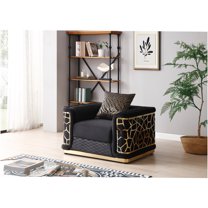 JERFIT Art Deco Upholstered Accent Chair, Modern Black Hardwood Frame Armchair for Living Room, Bedroom