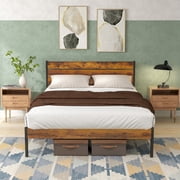 edx Queen Size Metal Bed Frame with Wooden Headboard, Under Bed Storage, 800LBS Support, Noise-Free, No Box Spring Needed, Easy Assembly, Brown