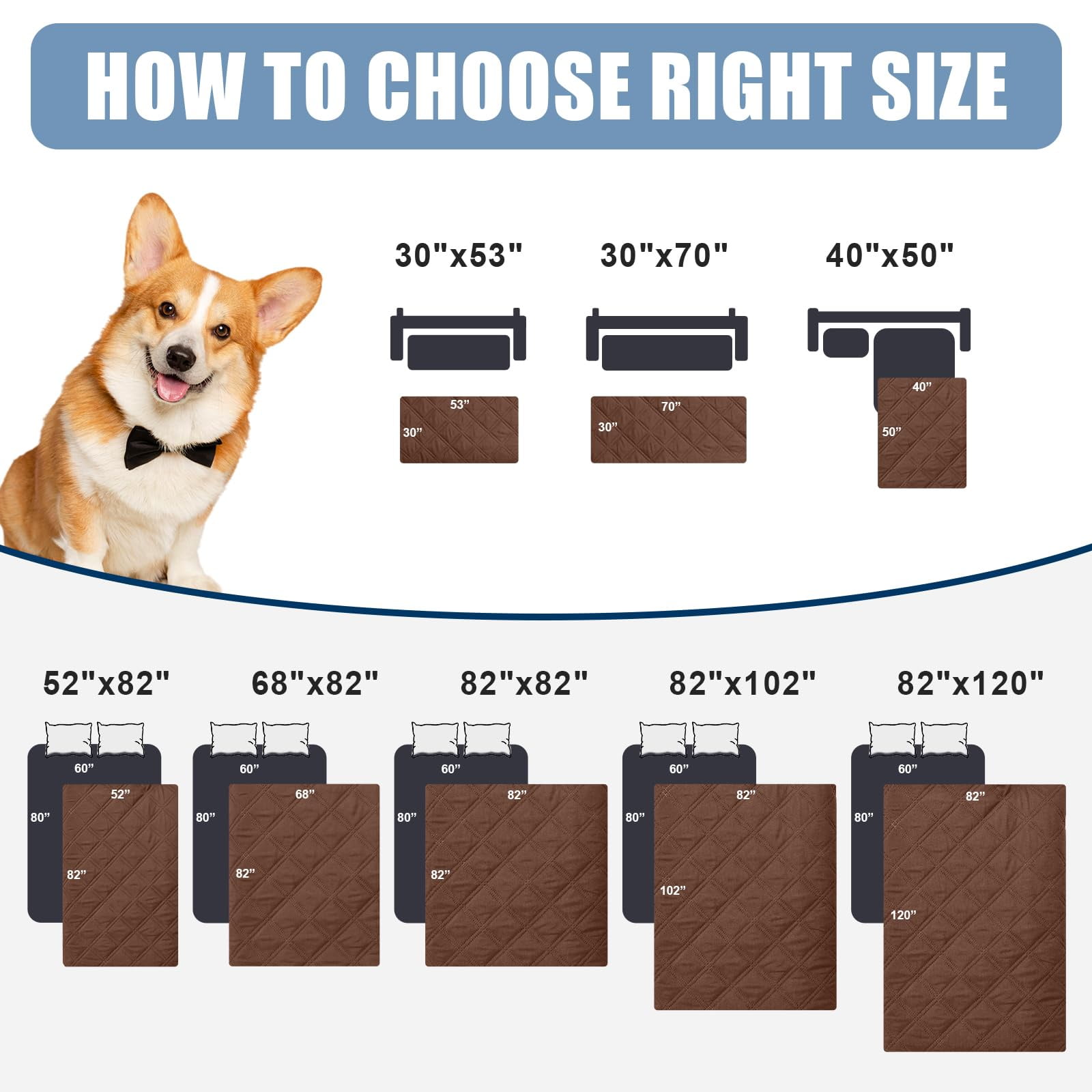 Smiry Waterproof Pet Couch Covers, Washable Dog Blankets for Couch & Bed, Reversible Sofa Cover for Living Room (52x82 Inch, Brown/Chocolate)