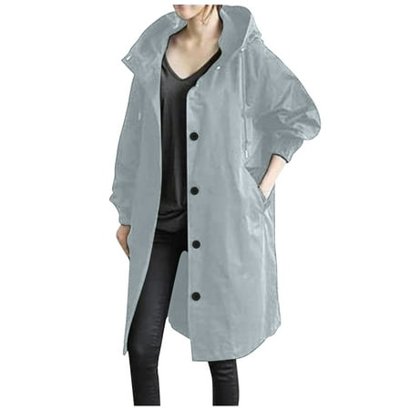 

Women s Long Trench Coats Winter Single Breasted Hooded Casual Long Sleeve Windbreaker Rain Coat Tops Going Out with Pocket