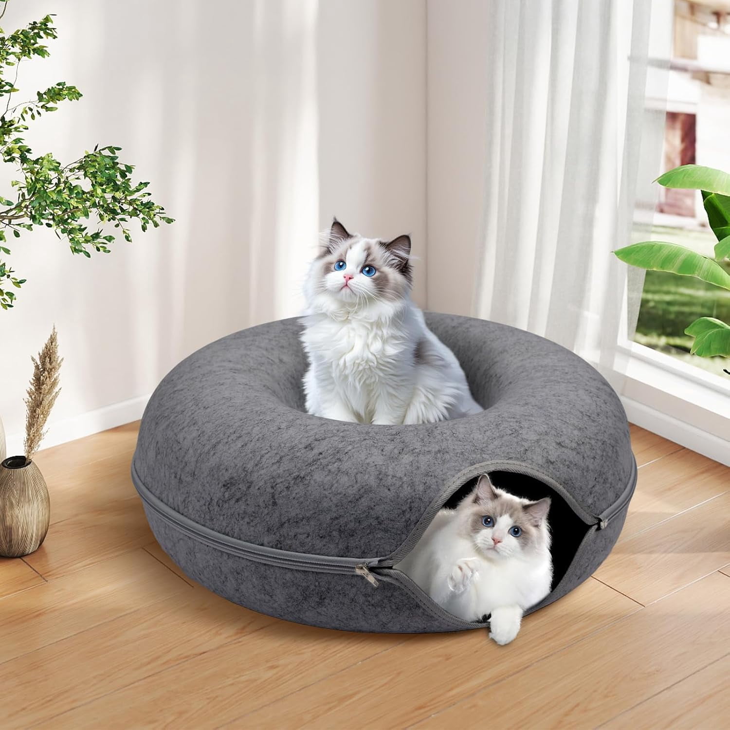 Cat Caves for Indoor Cats, Large Cat Tunnel for Multiple & Large Cats, Scratch Detachable Peekaboo Cat Cave Bed, Kitten Donut Kitty Hideaway Up to 45 Lbs : Pet Supplies