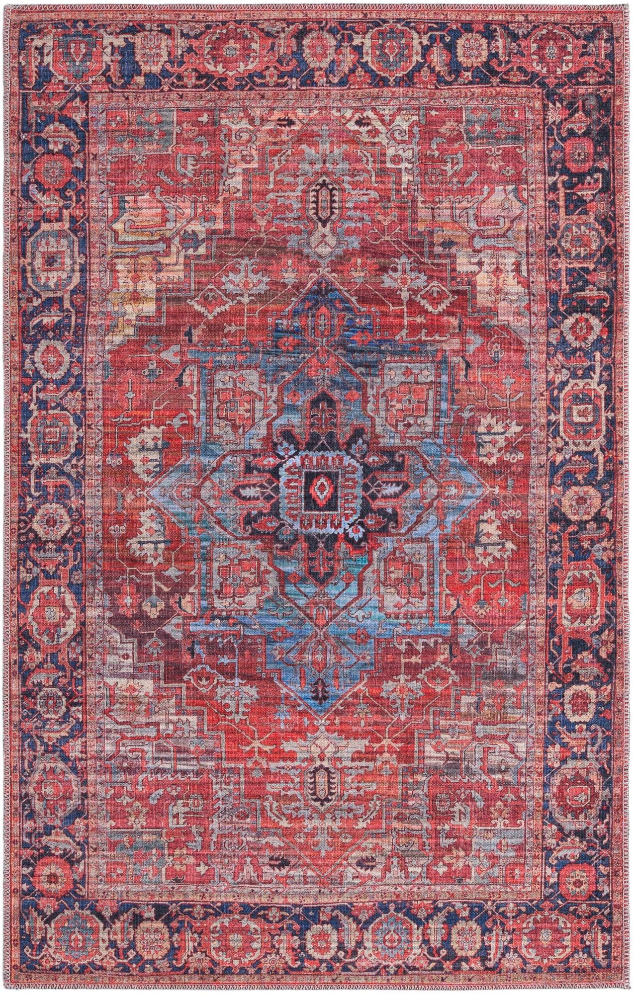 Maahru Collection Washable Rug 4' x 6' Rust Red LowPile Rug