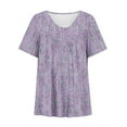 thumbnail image 4 of DeHolifer Tunic Tops for Women V-Neck Floral Print Plated Summer Tops Dressy Casual Short Sleeve Blouses Purple 3XL, 4 of 4