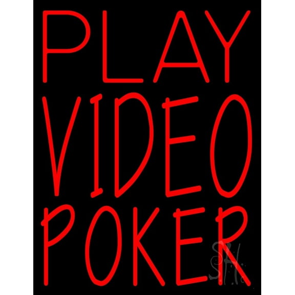 Play Video Poker LED Neon Sign 24 x 31 - inches, Black Square Cut Acrylic Backing, with Dimmer - Bright and Premium built indoor LED Neon Sign for wall décor, arcarde, and storefront.