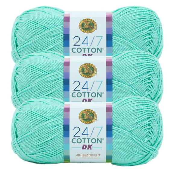 Lion Brand 24/7 Cotton® DK Yarn #3 Light/DK weight 100g/273m 3-Pack