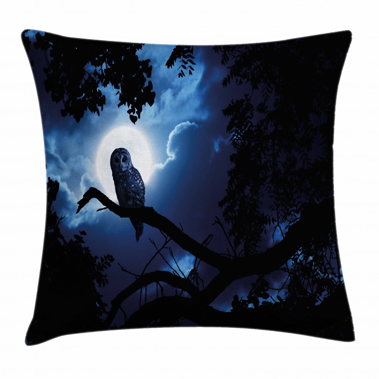 Night Throw Pillow Cushion Cover, Quiet Night in the Woods Full Moon
