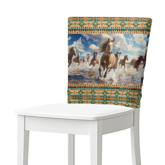 Xoenoiee Aztec Tribe Geometric Horse Print Chair Back Covers for Dining Chairs Chair Covers Set Removable Kitchen Chairs Slipcover Protector for Holiday Dining Party Decor, 1 Pack