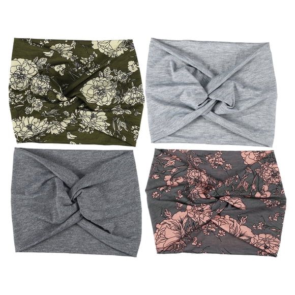 4 piezas de diadema anudada de moda bohemia para mujeres en gris claro, gris oscuro, rosa y verde