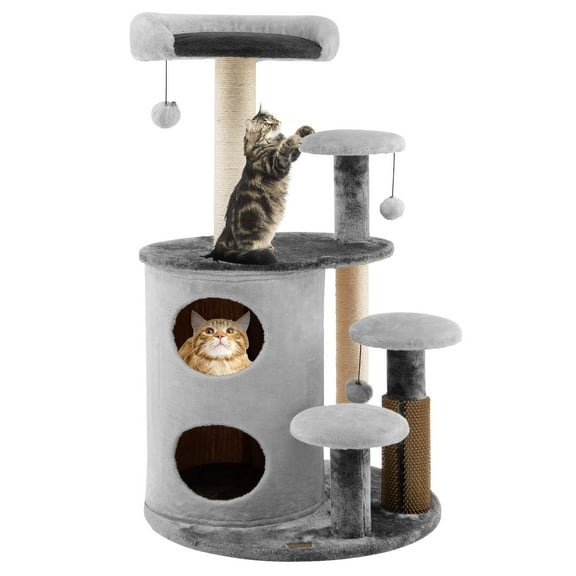 Infans 40" Cat Tree Tower Multi-Level Activity Tree with 2-Tier Cat-Hole Condo Grey