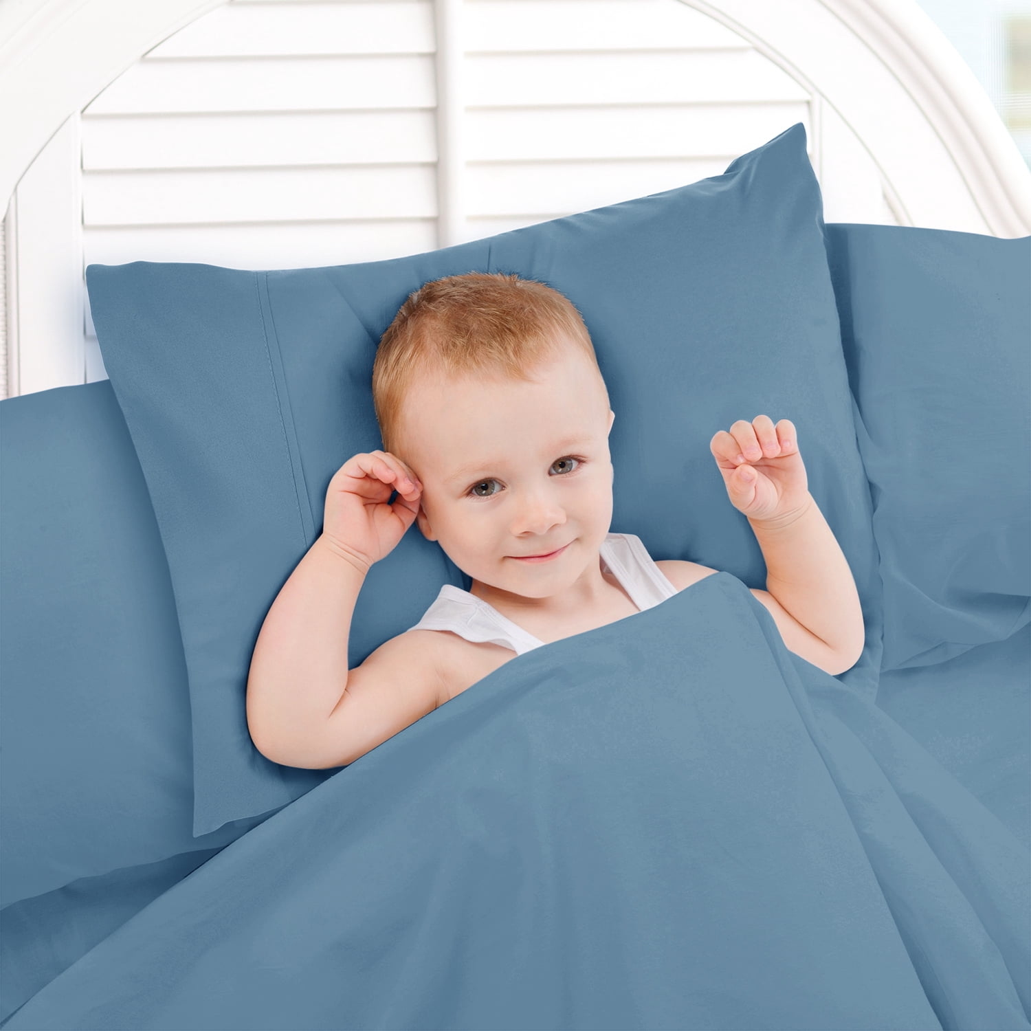 Hearth & Harbor 3-Piecet 1800 Thread Count Blue Microfiber Bed Sheet Set, Toddler Crib - Deep Pocket