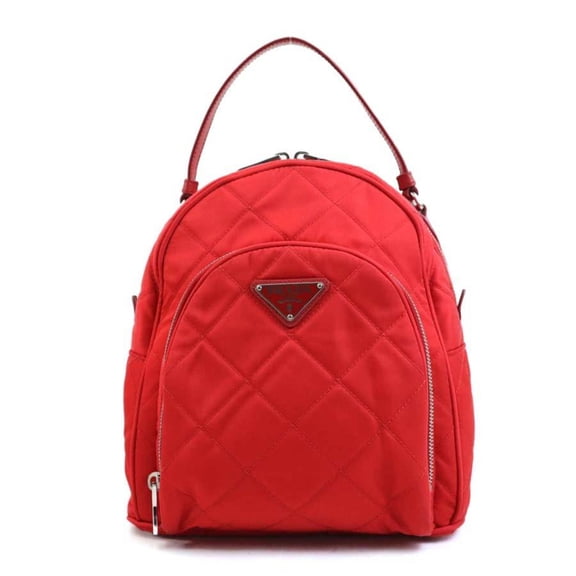 Pre-Owned Prada PRADA Backpack, Quilted Nylon and Leather, Red Silver, Women's, e60915i